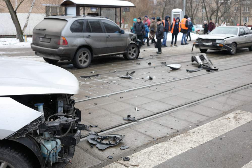 car accident city street winter