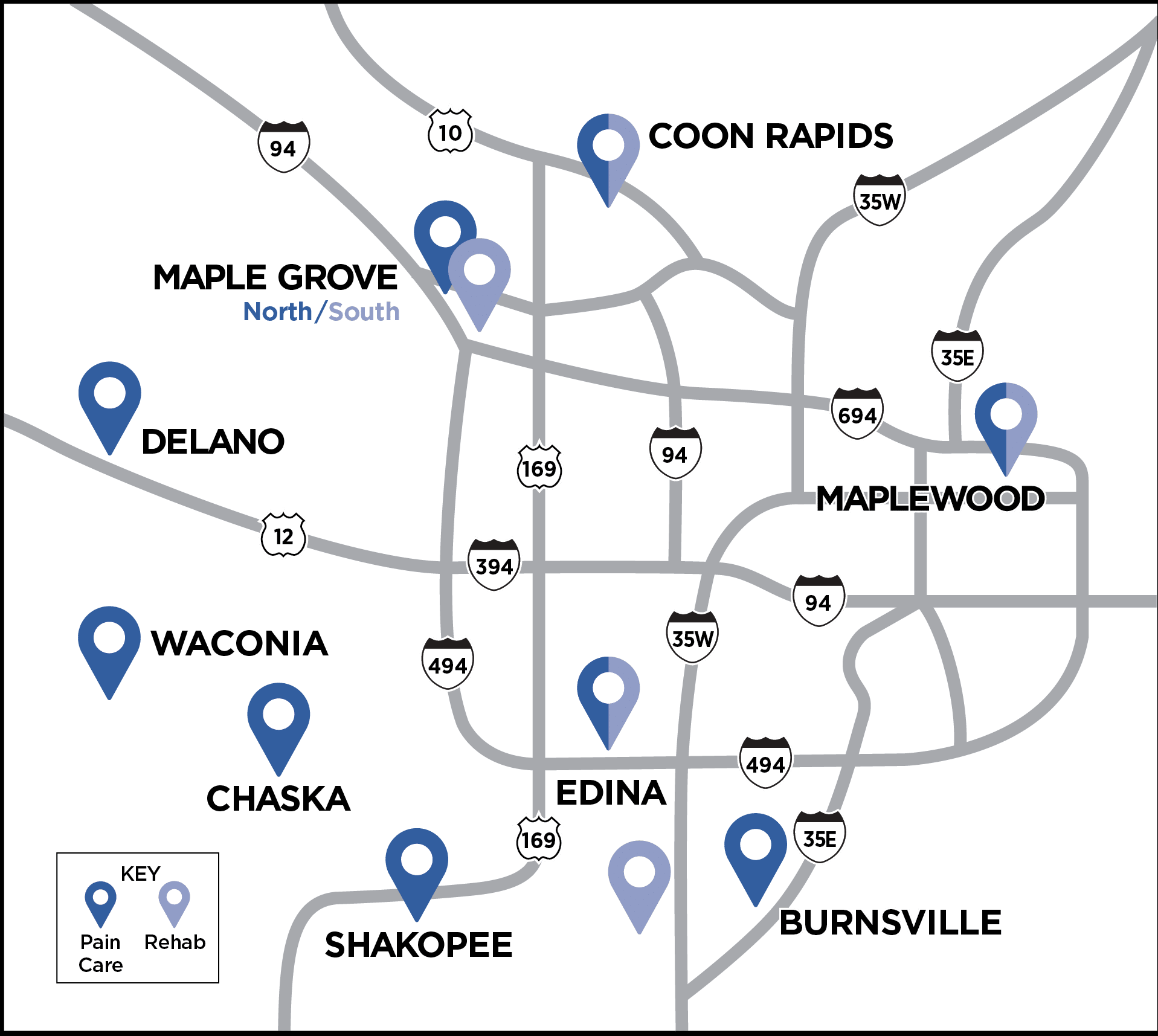 iSpine Clinic locations across the Twin Cities
